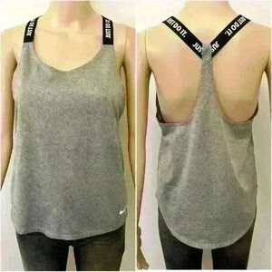 NIKE DRI FIT JUST DO IT  Elastic Straps Gray Tank Top Active Wear Sports Wear.